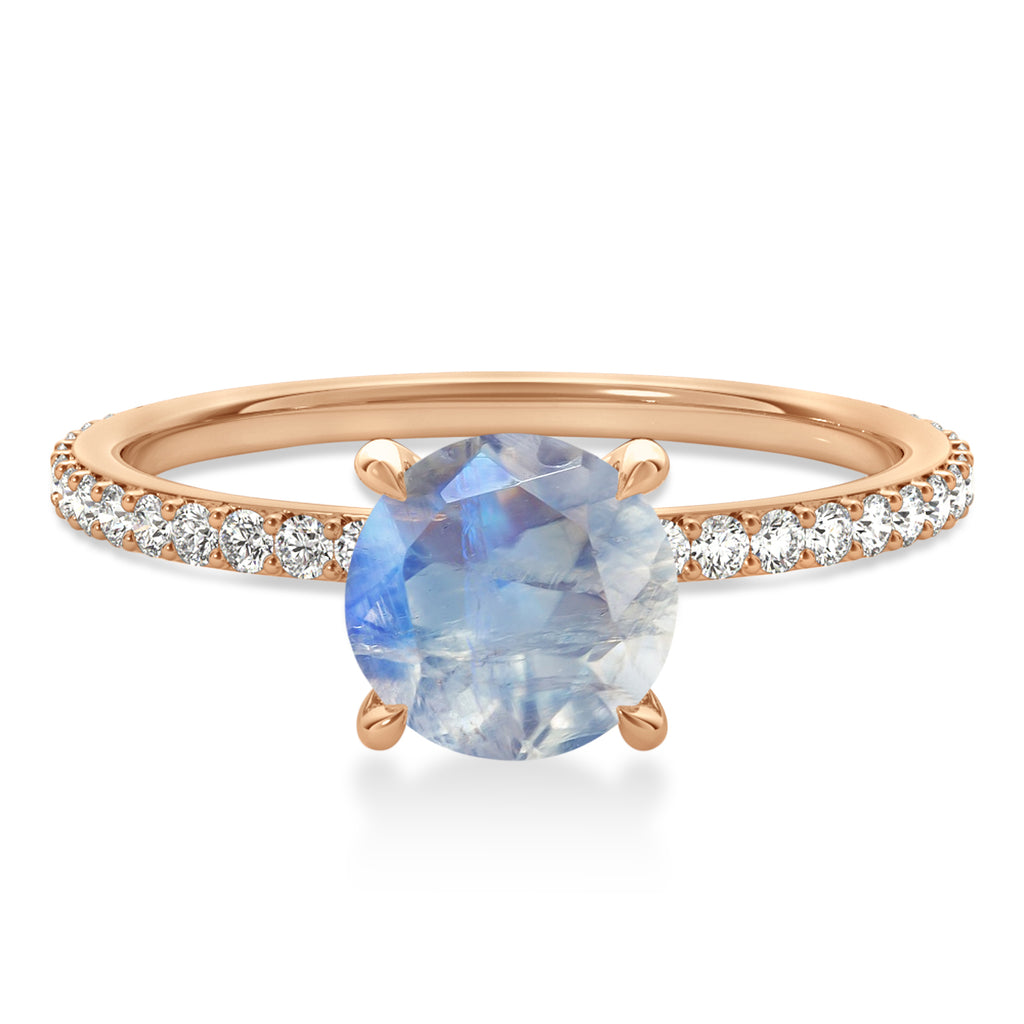 Round Moonstone & Diamond Hidden Halo Engagement Ring 18k Rose Gold (1.68ct)