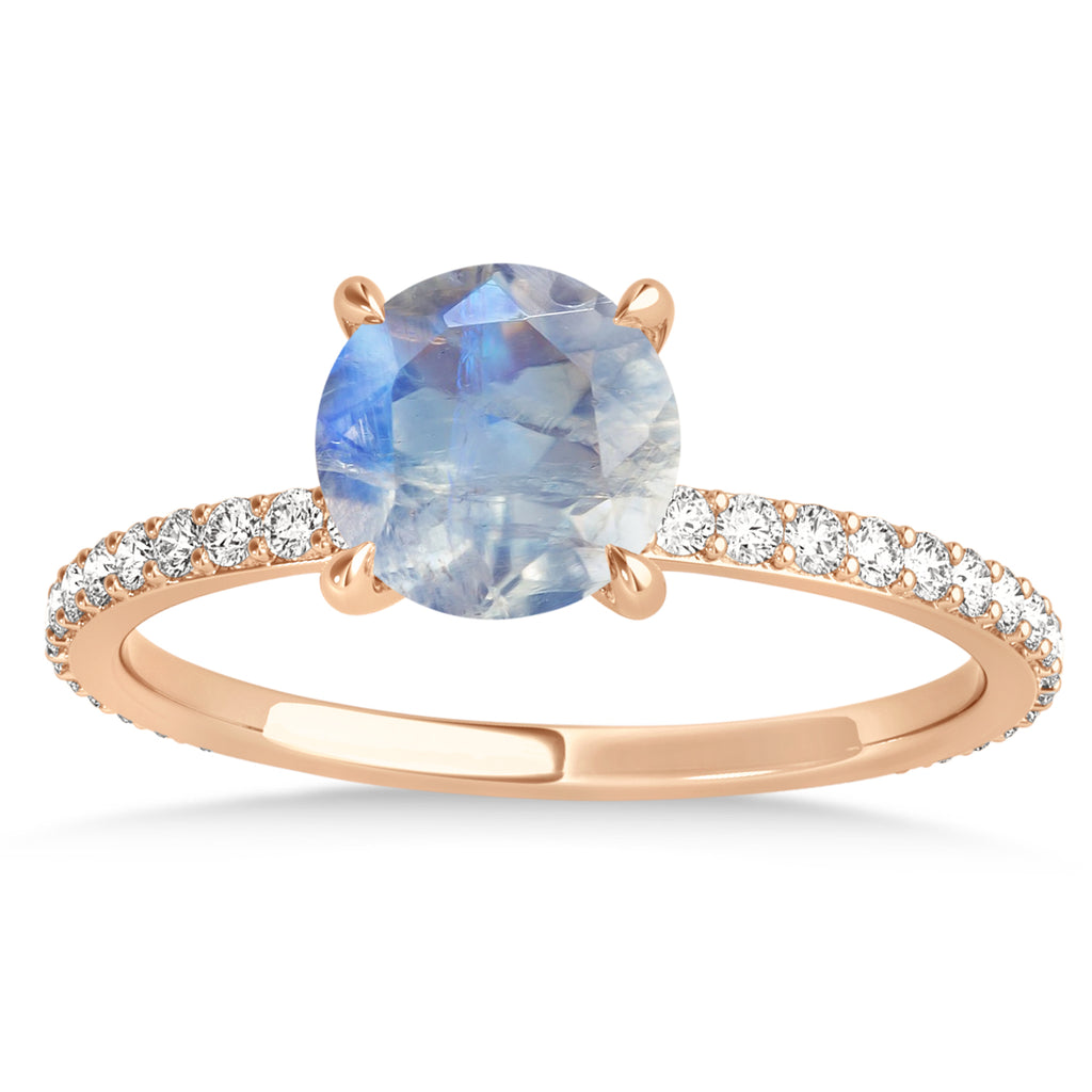 Round Moonstone & Diamond Hidden Halo Engagement Ring 18k Rose Gold (1.68ct)