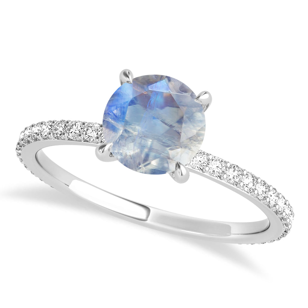Round Moonstone & Diamond Hidden Halo Engagement Ring Palladium (1.68ct)