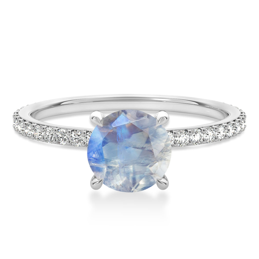 Round Moonstone & Diamond Hidden Halo Engagement Ring Palladium (1.68ct)