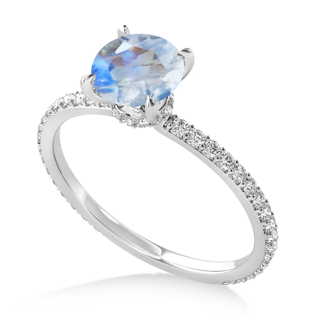 Round Moonstone & Diamond Hidden Halo Engagement Ring Palladium (1.68ct)