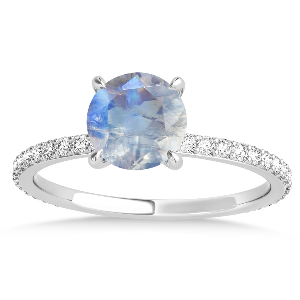 Round Moonstone & Diamond Hidden Halo Engagement Ring Palladium (1.68ct)