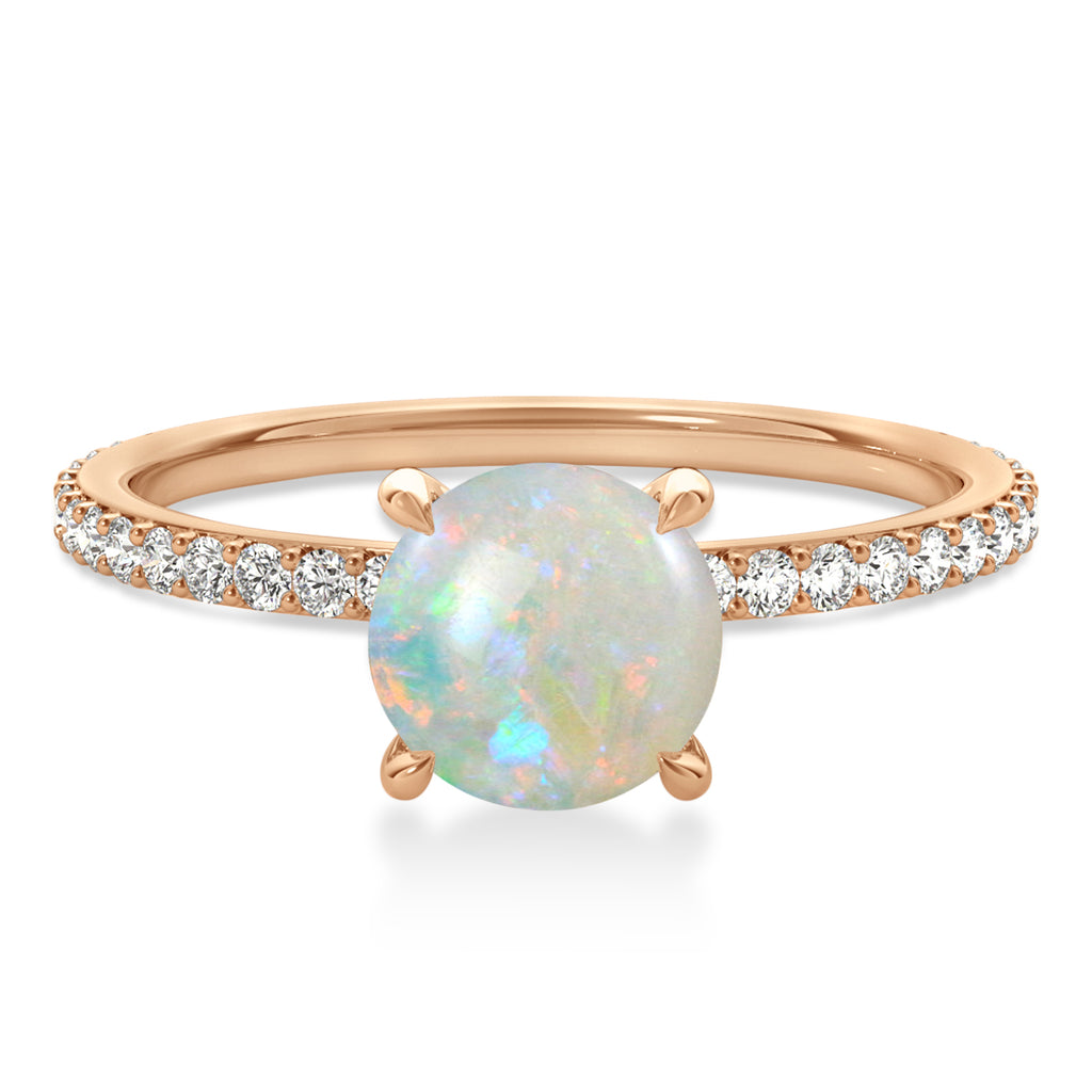 Round Opal & Diamond Hidden Halo Engagement Ring 14k Rose Gold (1.68ct)