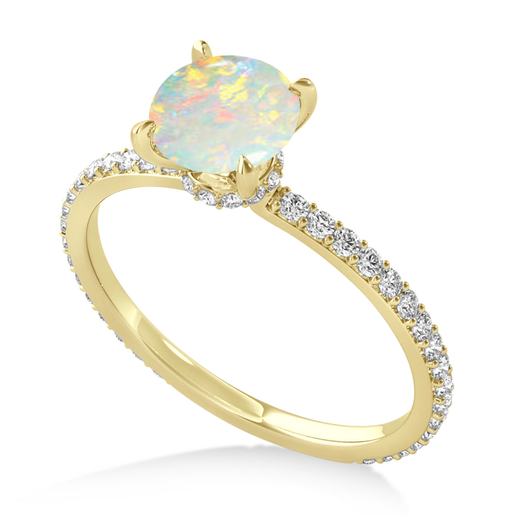 Round Opal & Diamond Hidden Halo Engagement Ring 14k Yellow Gold (1.68ct)