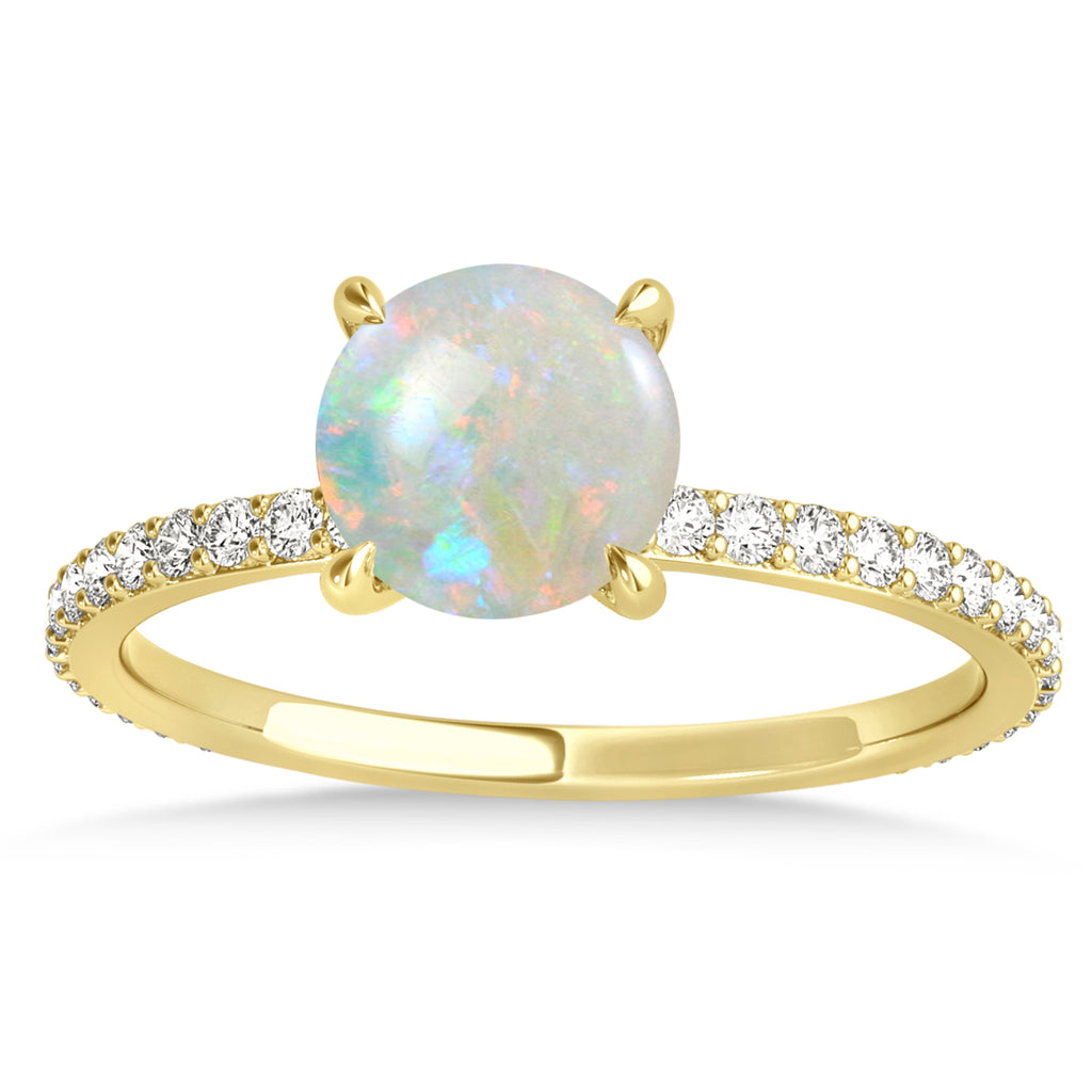 Round Opal & Diamond Hidden Halo Engagement Ring 14k Yellow Gold (1.68ct)