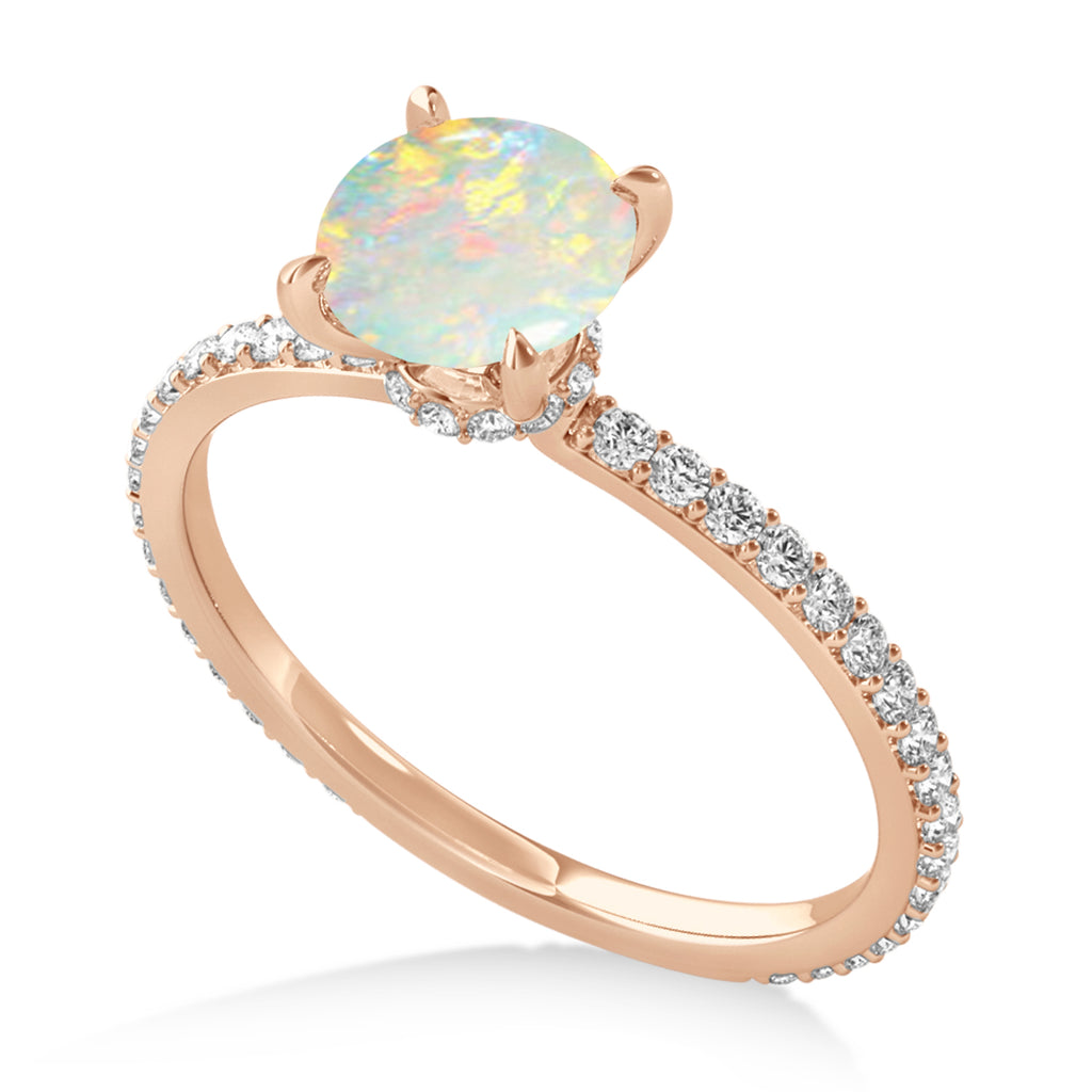 Round Opal & Diamond Hidden Halo Engagement Ring 18k Rose Gold (1.68ct)