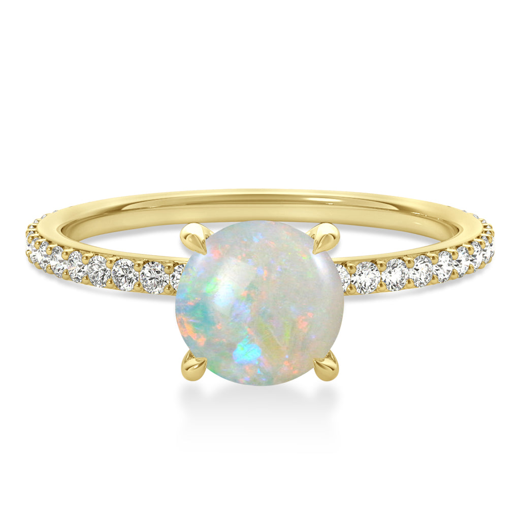 Round Opal & Diamond Hidden Halo Engagement Ring 18k Yellow Gold (1.68ct)