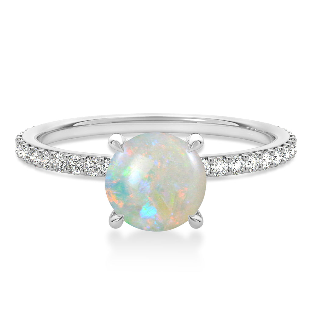 Round Opal & Diamond Hidden Halo Engagement Ring Platinum (1.68ct)