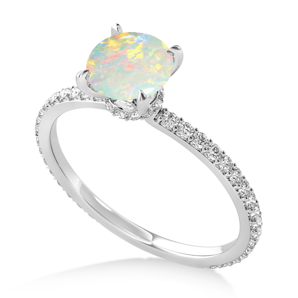 Round Opal & Diamond Hidden Halo Engagement Ring Platinum (1.68ct)