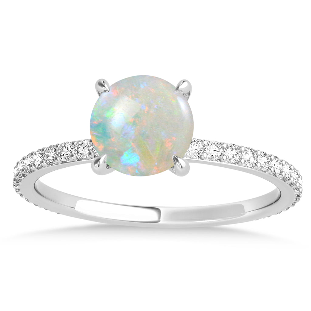 Round Opal & Diamond Hidden Halo Engagement Ring Platinum (1.68ct)