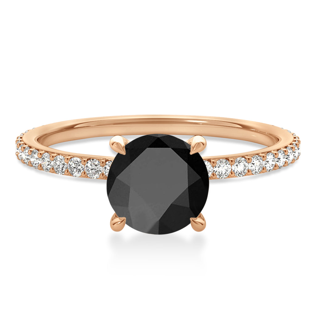 Round Onyx & Diamond Hidden Halo Engagement Ring 14k Rose Gold (1.68ct)