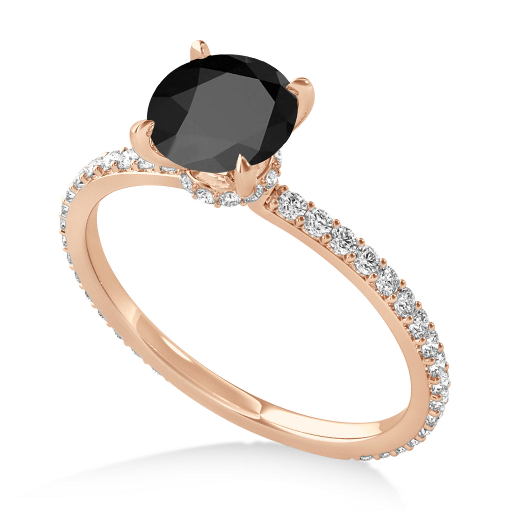 Round Onyx & Diamond Hidden Halo Engagement Ring 14k Rose Gold (1.68ct)
