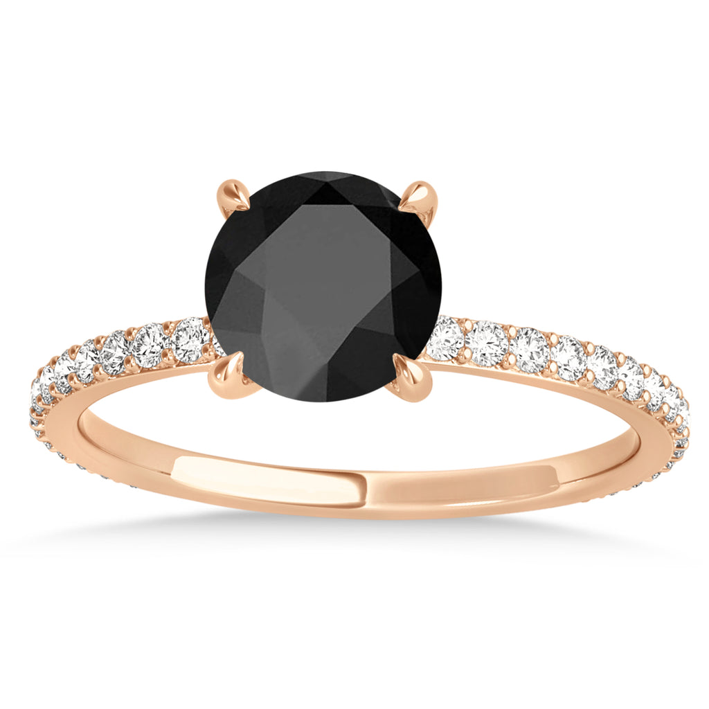 Round Onyx & Diamond Hidden Halo Engagement Ring 18k Rose Gold (1.68ct)