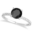 Round Onyx & Diamond Hidden Halo Engagement Ring 18k White Gold (1.68ct)