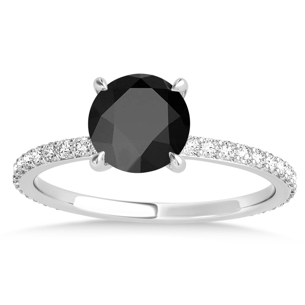 Round Onyx & Diamond Hidden Halo Engagement Ring 18k White Gold (1.68ct)