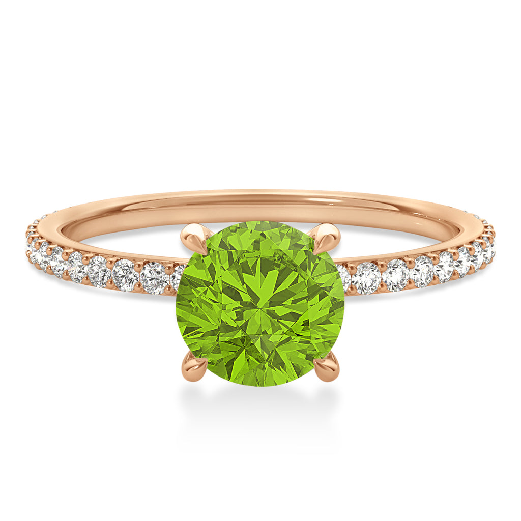 Round Peridot & Diamond Hidden Halo Engagement Ring 14k Rose Gold (1.68ct)