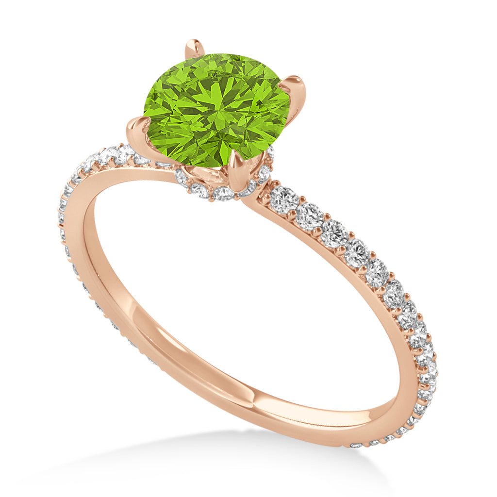 Round Peridot & Diamond Hidden Halo Engagement Ring 14k Rose Gold (1.68ct)