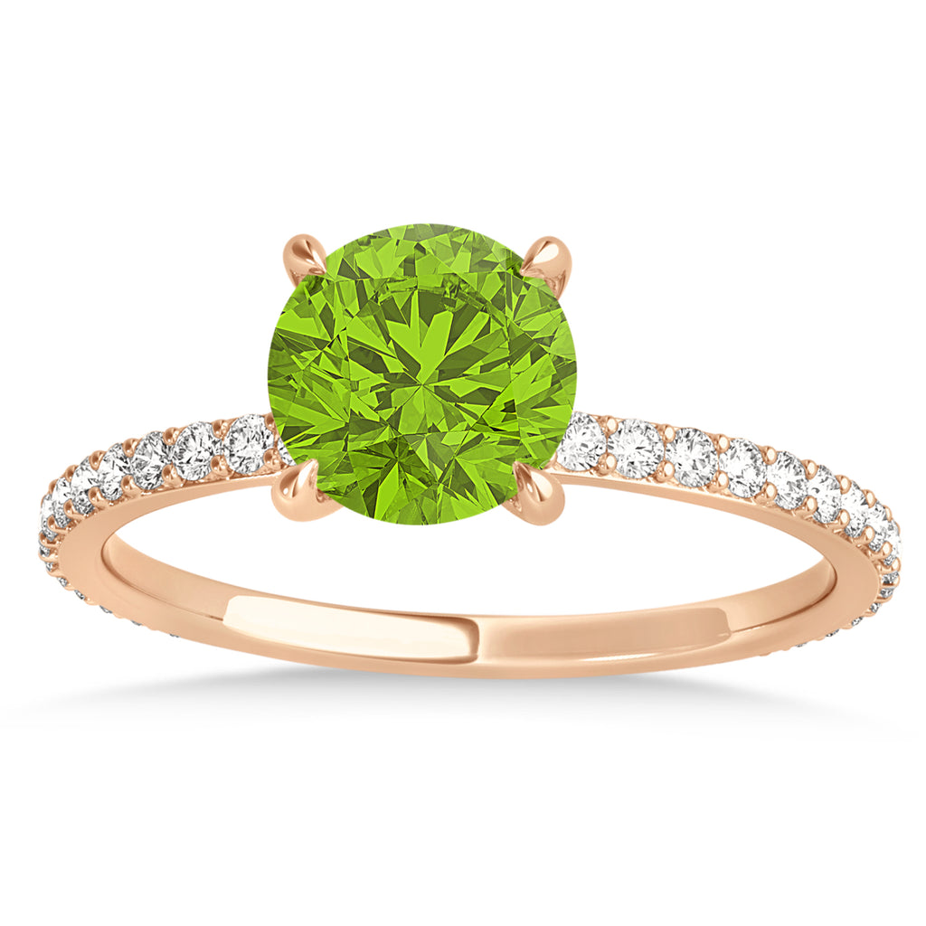 Round Peridot & Diamond Hidden Halo Engagement Ring 14k Rose Gold (1.68ct)