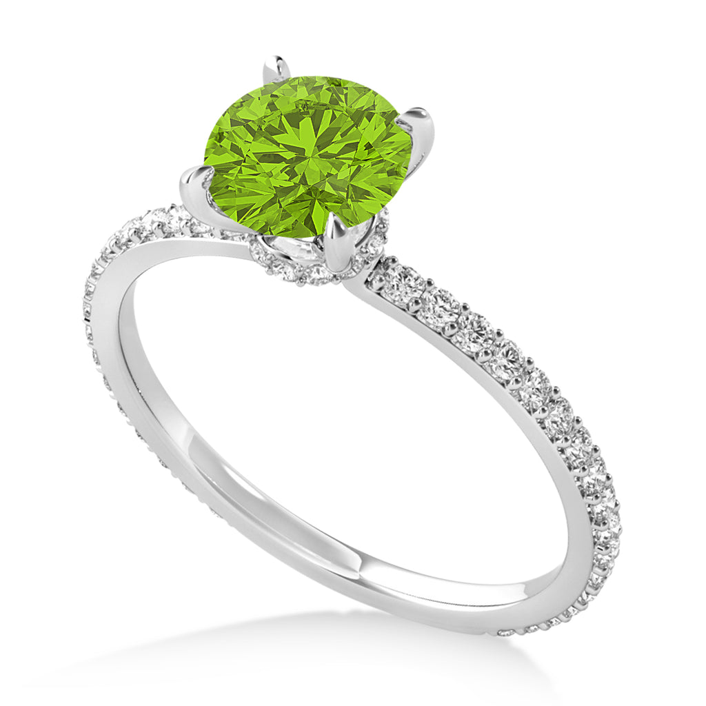 Round Peridot & Diamond Hidden Halo Engagement Ring 14k White Gold (1.68ct)