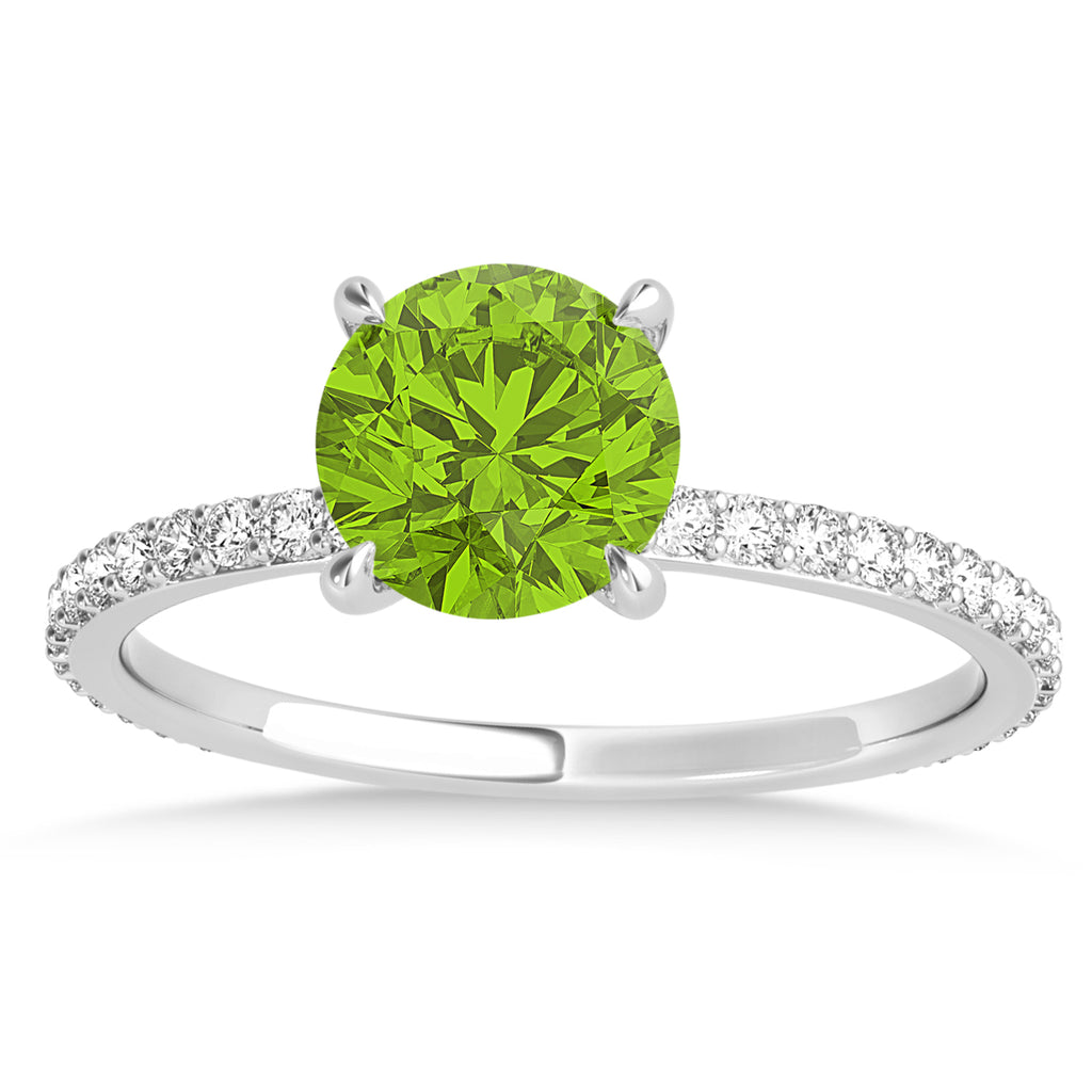 Round Peridot & Diamond Hidden Halo Engagement Ring 14k White Gold (1.68ct)