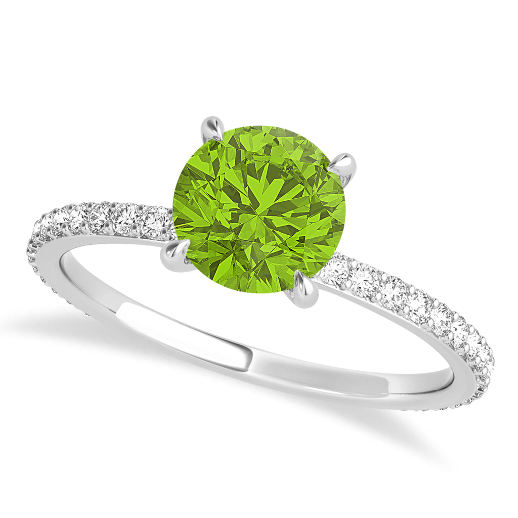 Round Peridot & Diamond Hidden Halo Engagement Ring 18k White Gold (1.68ct)