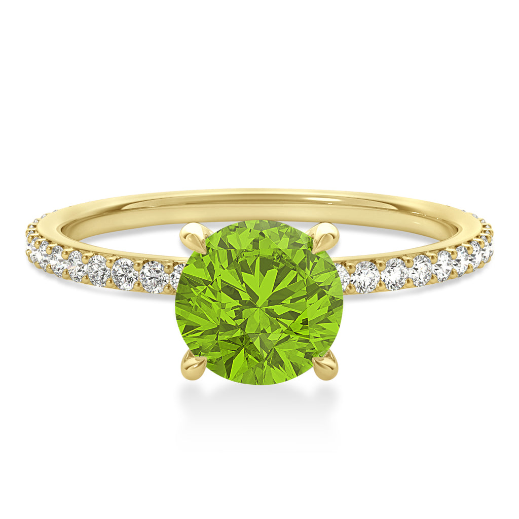 Round Peridot & Diamond Hidden Halo Engagement Ring 18k Yellow Gold (1.68ct)