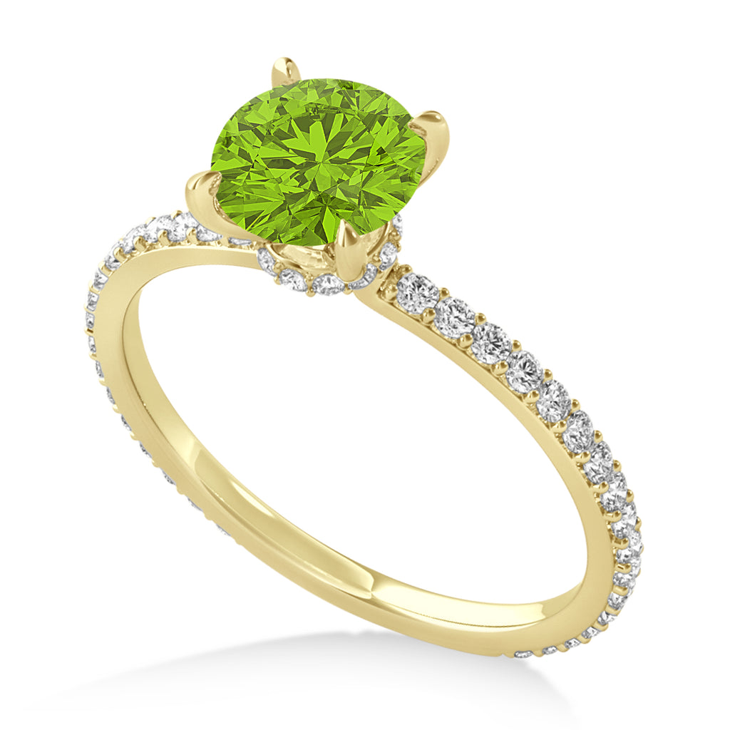 Round Peridot & Diamond Hidden Halo Engagement Ring 18k Yellow Gold (1.68ct)