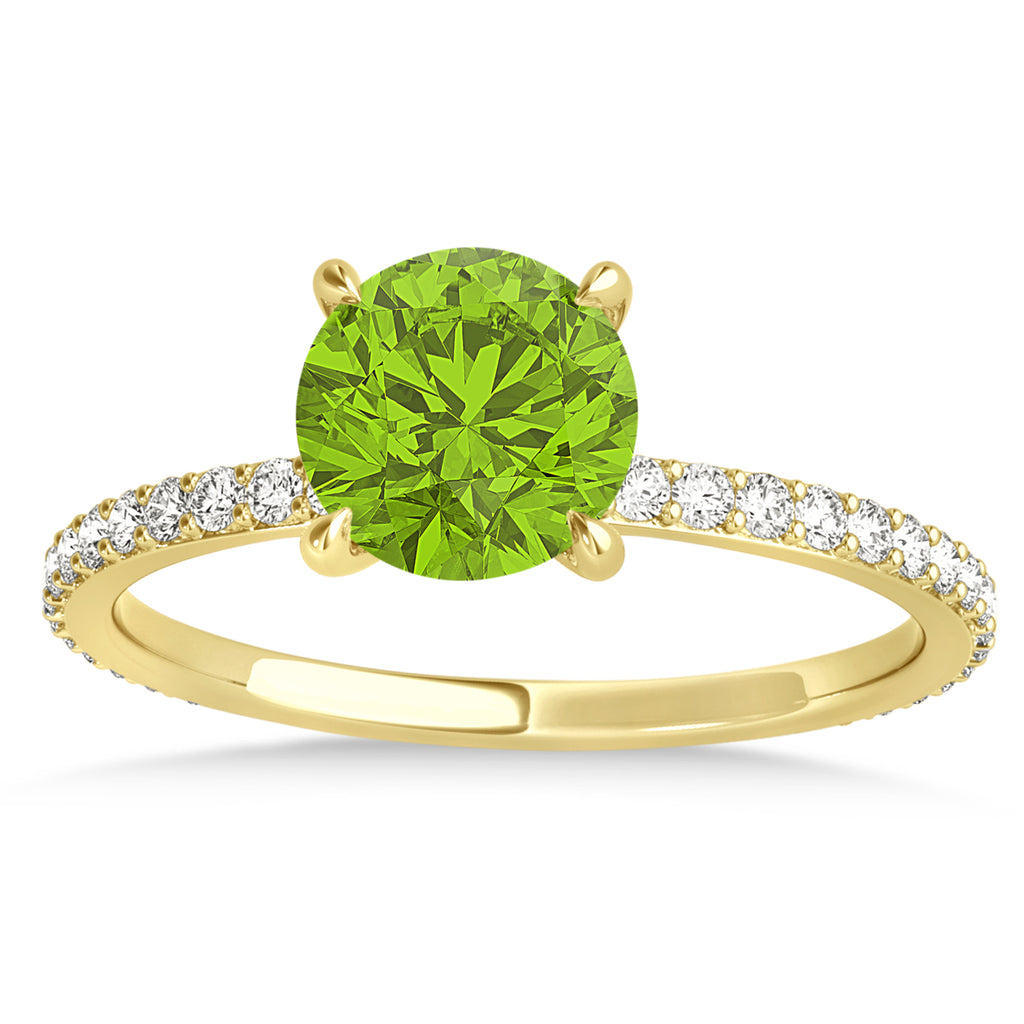 Round Peridot & Diamond Hidden Halo Engagement Ring 18k Yellow Gold (1.68ct)