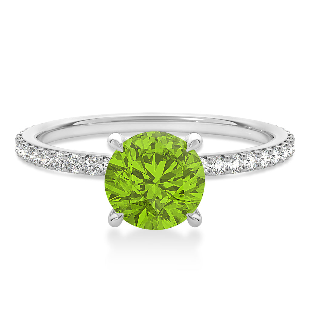 Round Peridot & Diamond Hidden Halo Engagement Ring Palladium (1.68ct)