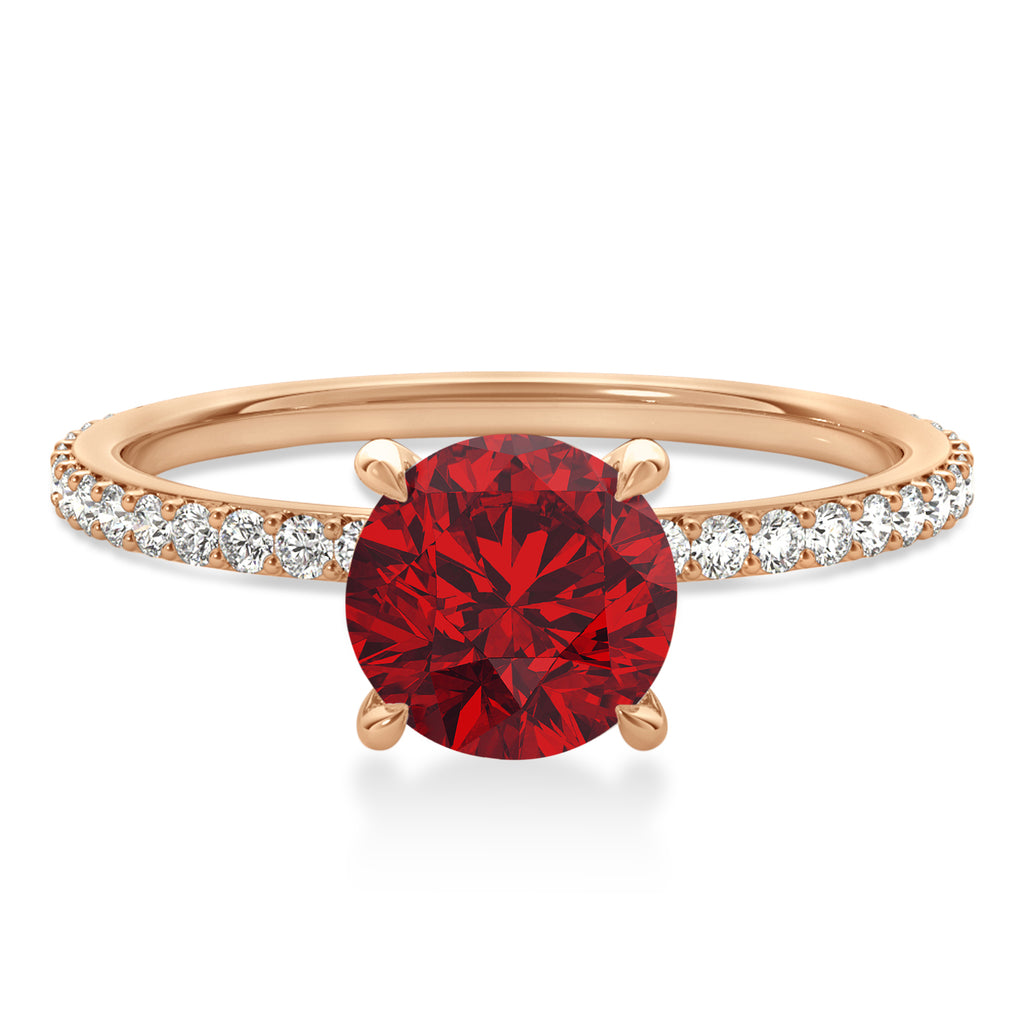 Round Ruby & Diamond Hidden Halo Engagement Ring 14k Rose Gold (1.68ct)