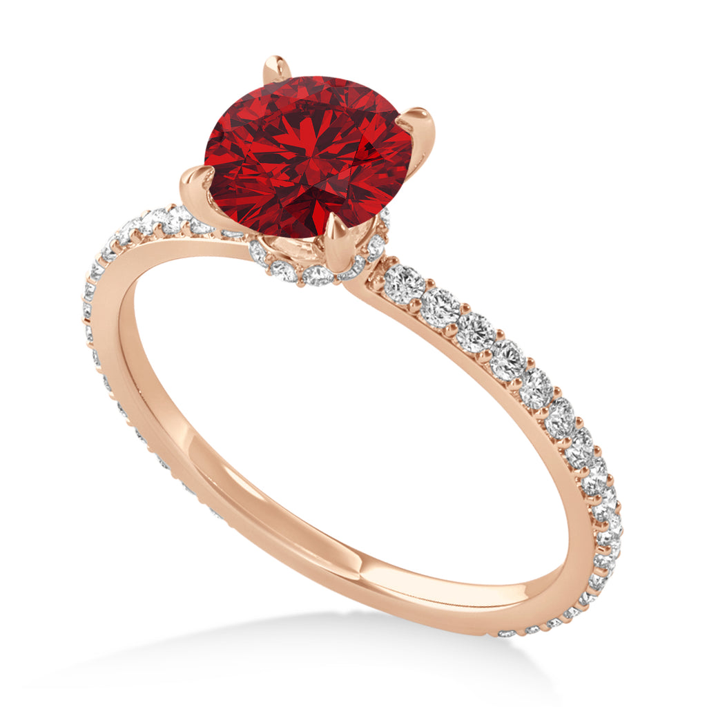 Round Ruby & Diamond Hidden Halo Engagement Ring 14k Rose Gold (1.68ct)