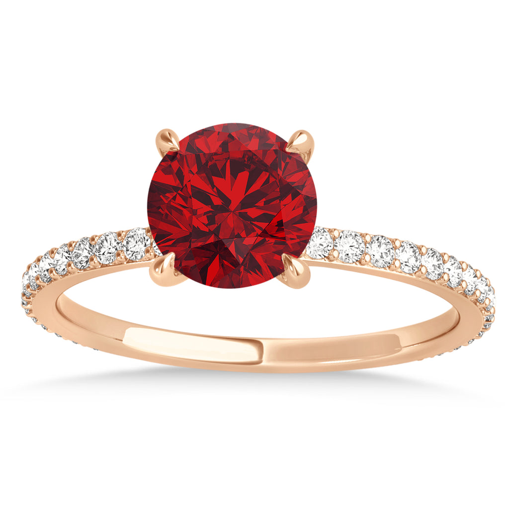 Round Ruby & Diamond Hidden Halo Engagement Ring 14k Rose Gold (1.68ct)