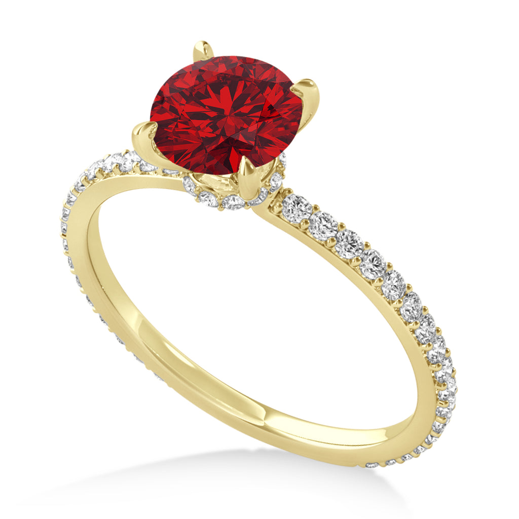 Round Ruby & Diamond Hidden Halo Engagement Ring 14k Yellow Gold (1.68ct)