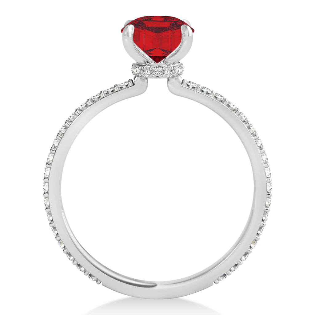 Round Ruby & Diamond Hidden Halo Engagement Ring Palladium (1.68ct)