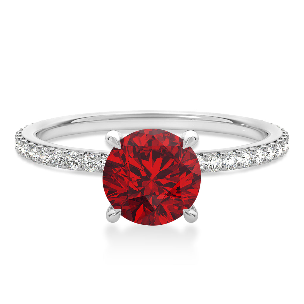 Round Ruby & Diamond Hidden Halo Engagement Ring Palladium (1.68ct)