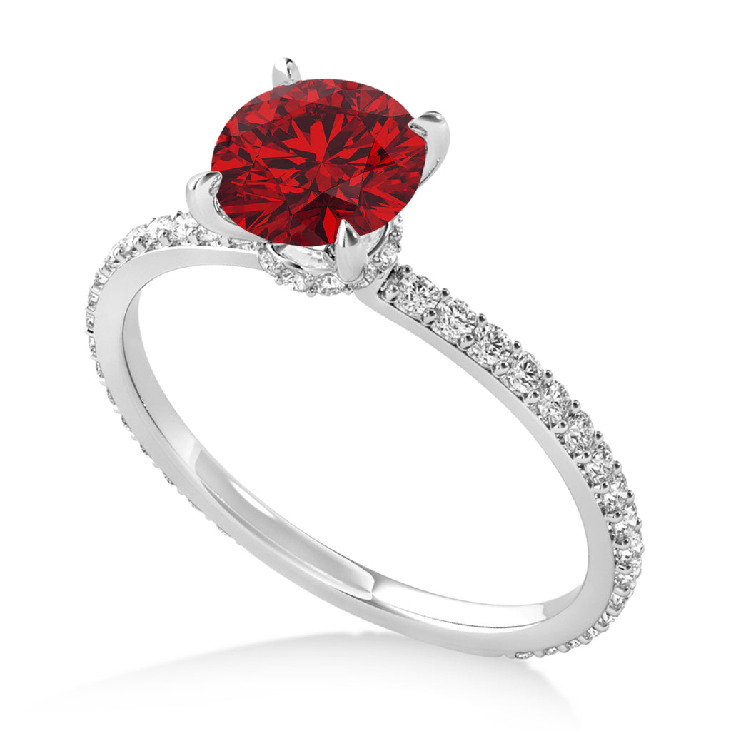 Round Ruby & Diamond Hidden Halo Engagement Ring Palladium (1.68ct)