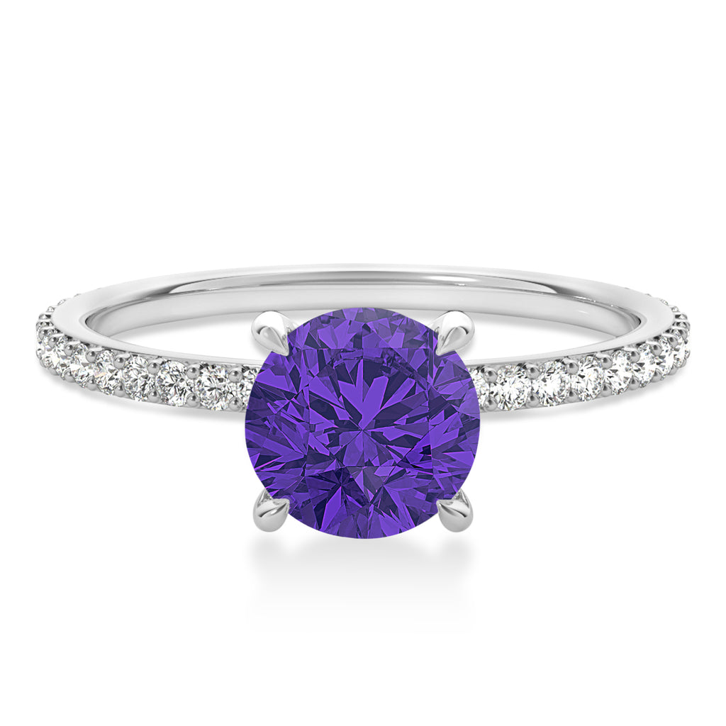 Round Tanzanite & Diamond Hidden Halo Engagement Ring 18k White Gold (1.68ct)
