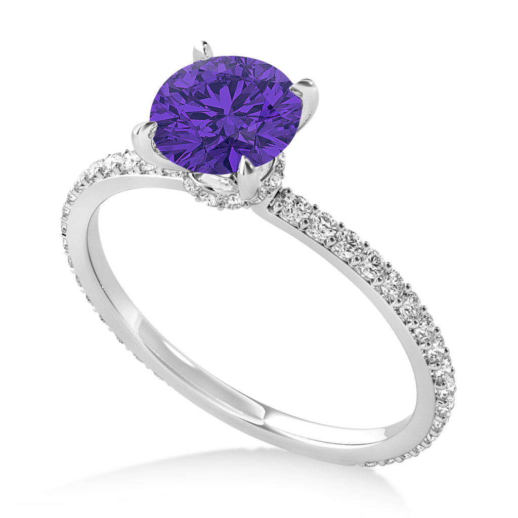 Round Tanzanite & Diamond Hidden Halo Engagement Ring 18k White Gold (1.68ct)
