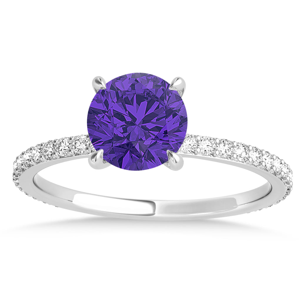 Round Tanzanite & Diamond Hidden Halo Engagement Ring 18k White Gold (1.68ct)