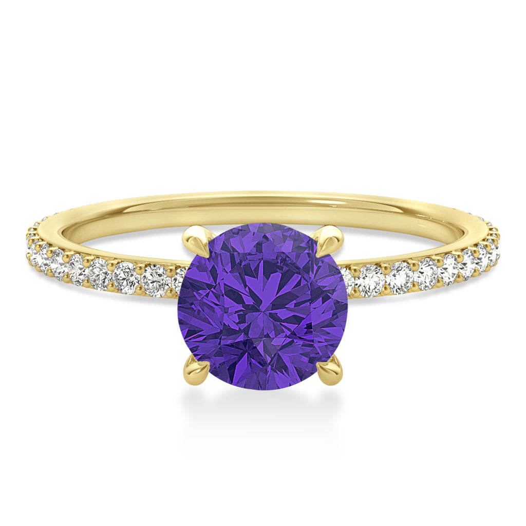 Round Tanzanite & Diamond Hidden Halo Engagement Ring 18k Yellow Gold (1.68ct)