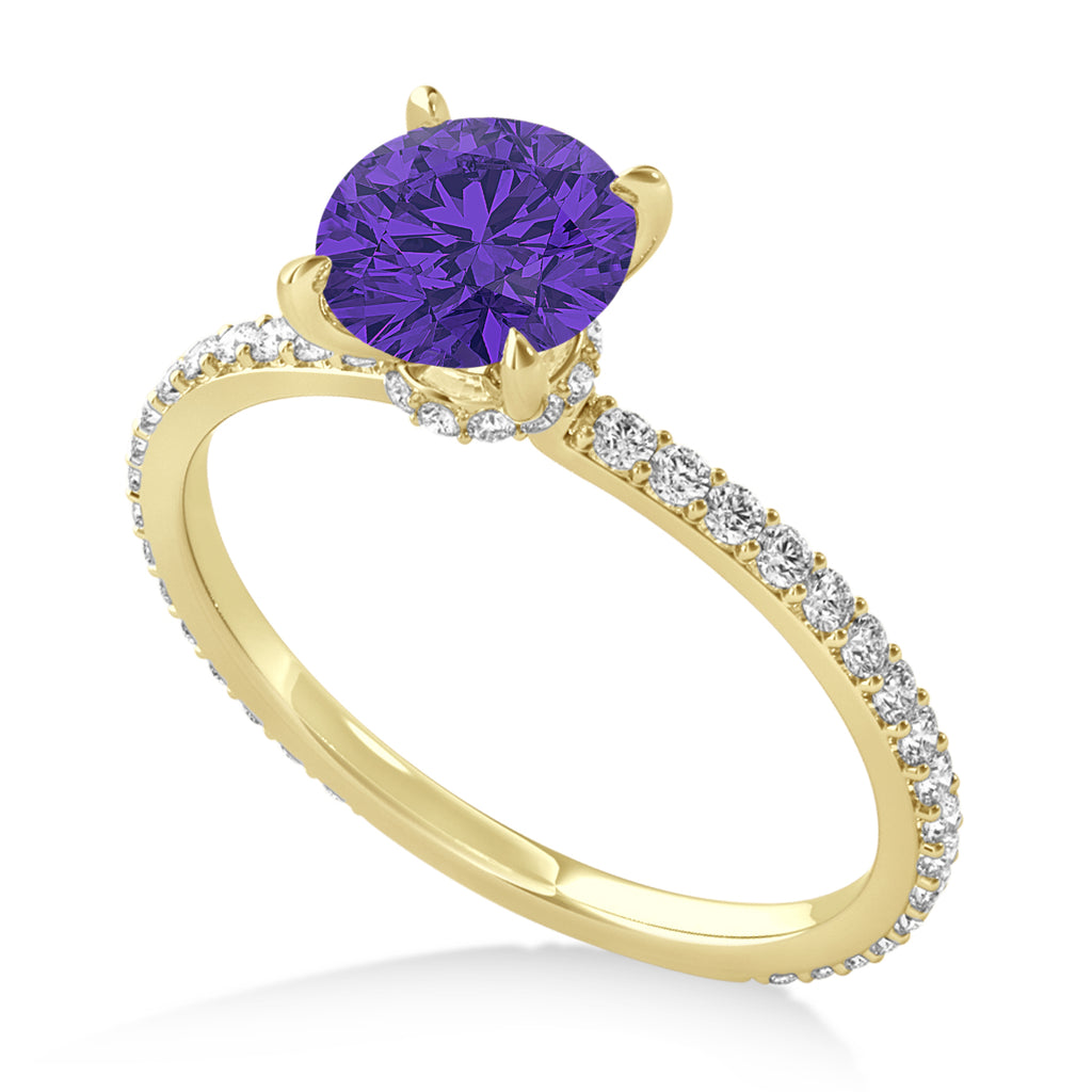 Round Tanzanite & Diamond Hidden Halo Engagement Ring 18k Yellow Gold (1.68ct)