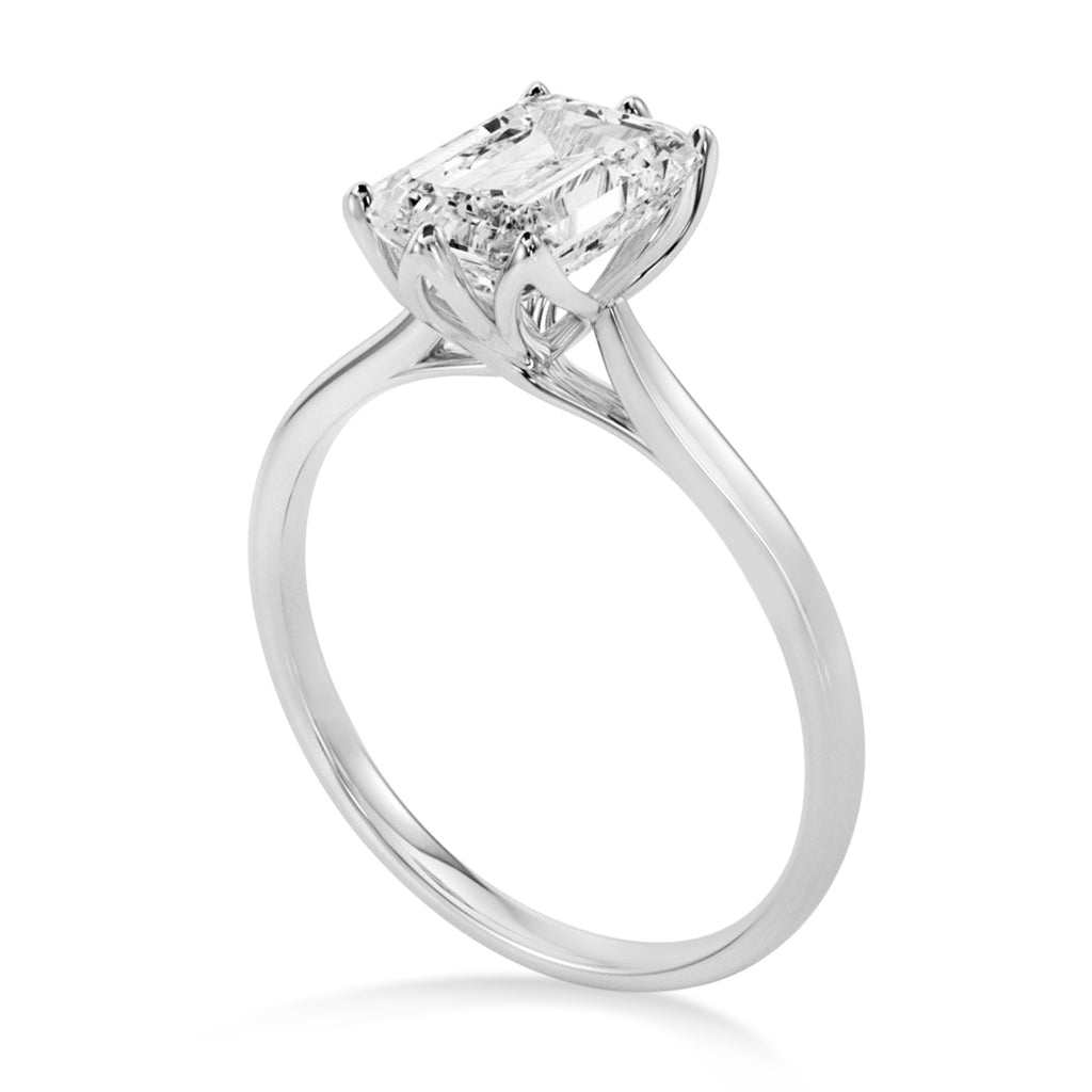 Solitaire Emerald Cut Engagement Ring 14k White Gold