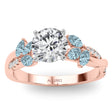 Lab Diamond & Lab Aquamarine Marquise Leaf Engagement Ring 14K Rose Gold (0.38ct)