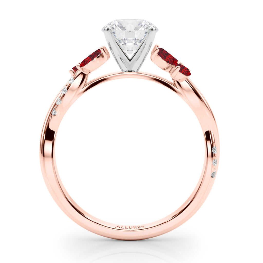 Diamond & Ruby Marquise Leaf Engagement Ring 14K Rose Gold (0.38ct)