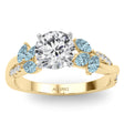 Lab Diamond & Lab Aquamarine Marquise Leaf Engagement Ring 14K Yellow Gold (0.38ct)