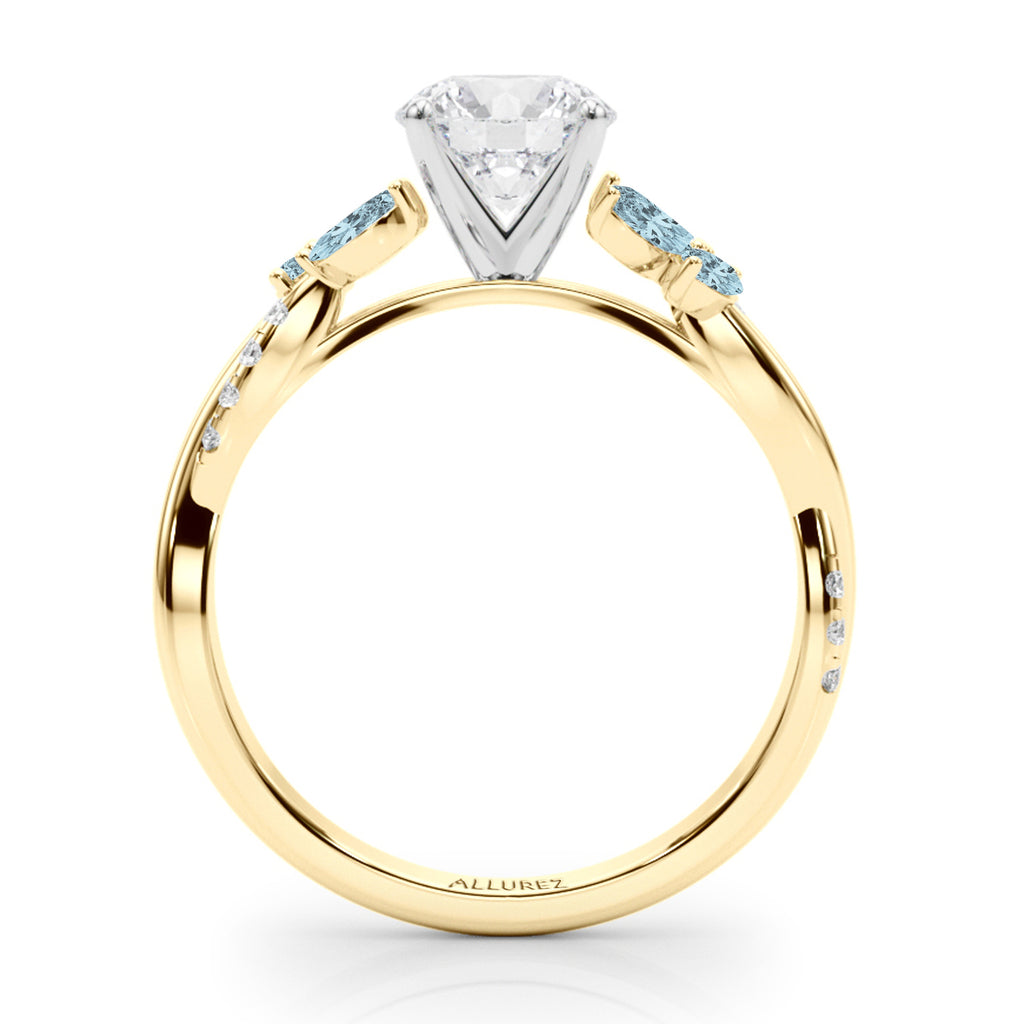 Lab Diamond & Lab Aquamarine Marquise Leaf Engagement Ring 14K Yellow Gold (0.38ct)