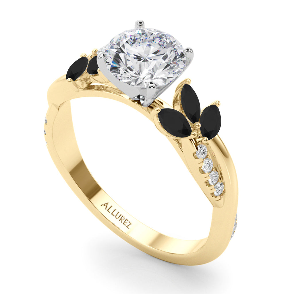 Lab Diamond & Lab Black Lab Diamond Marquise Leaf Engagement Ring 14K Yellow Gold (0.38ct)