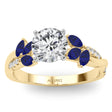 Lab Diamond & Lab Blue Sapphire Marquise Leaf Engagement Ring 14K Yellow Gold (0.38ct)
