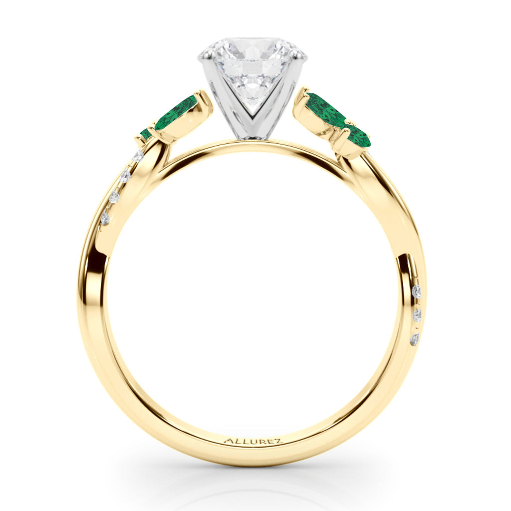 Diamond & Emerald Marquise Leaf Engagement Ring 14K Yellow Gold (0.38ct)