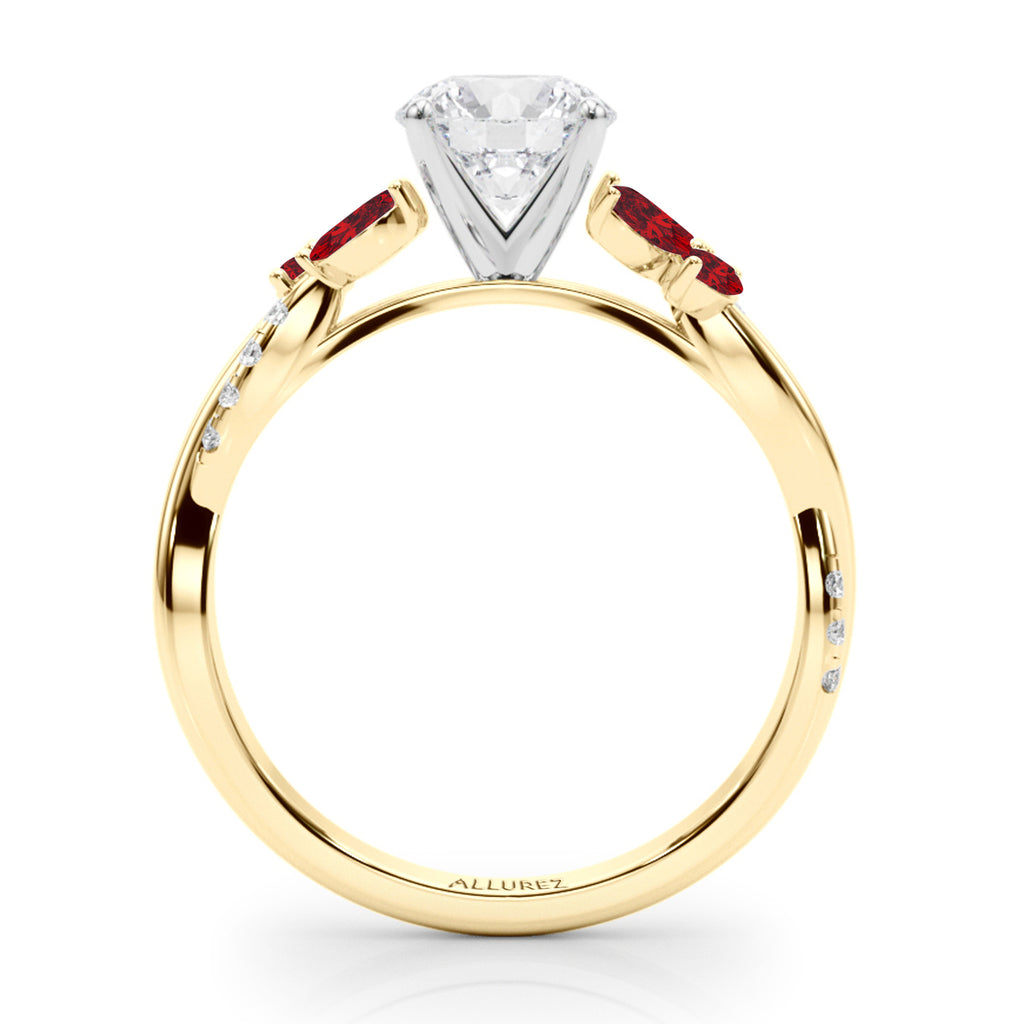 Lab Diamond & Ruby Marquise Leaf Engagement Ring 14K Yellow Gold (0.38ct)